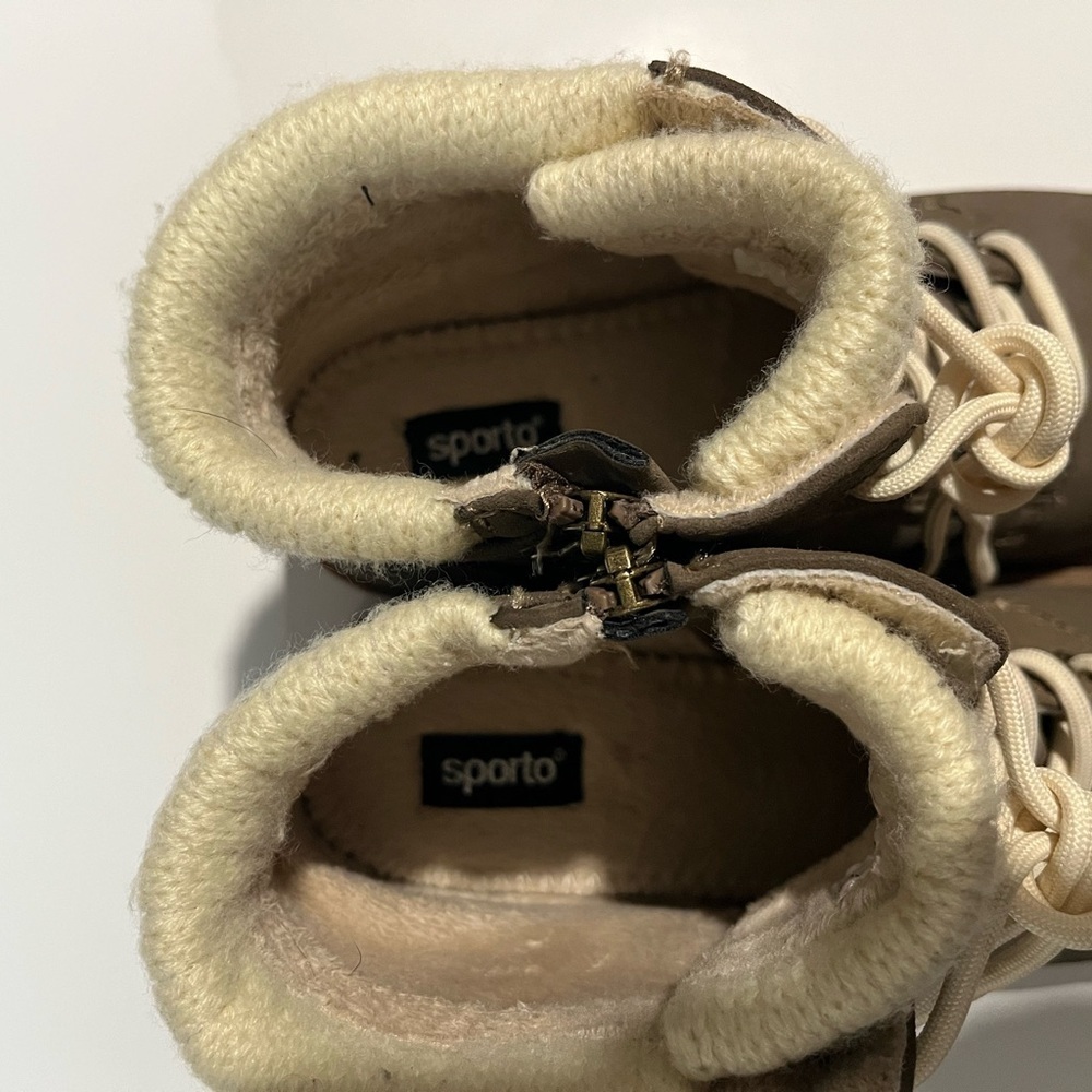 Rugged Brown and Cream Ankle Booties with Cozy Lining - Picture 5 of 8
